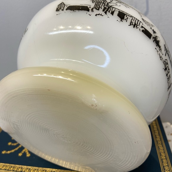 Currier And Ives Milk Glass Oil Lamp With Hobnail Shade Farm Scene Vintage - Picture 7 of 13